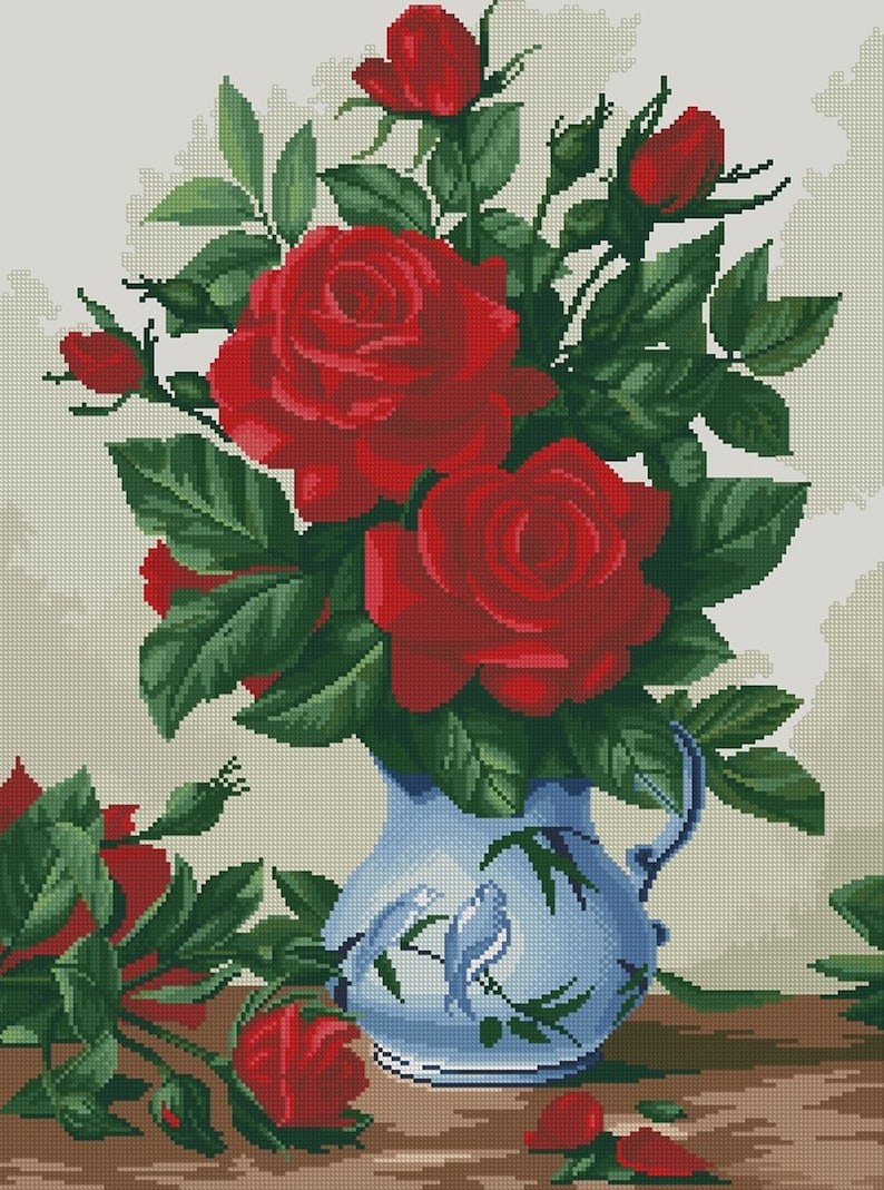 Вышивка крестом букет роз