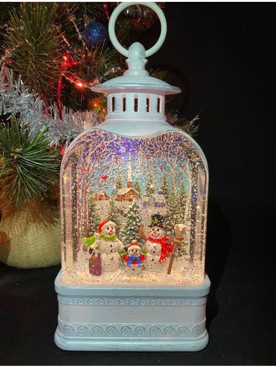 Фонарь со снегом внутри и подсветкой (35 фото)