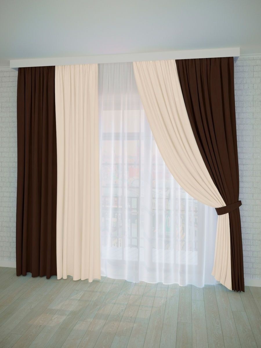 Двухцветные шторы для гостиной (61 фото)