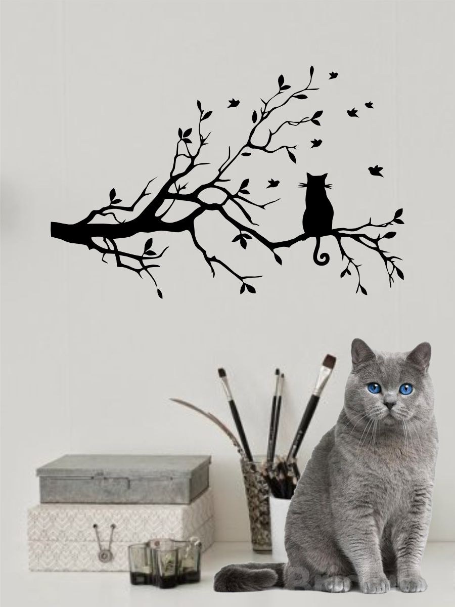 Большая интерьерная наклейка на стену дерево и птица (66 фото)
