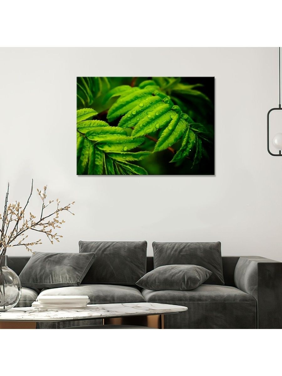 Картина на холсте с зелеными листьями в скандинавском стиле плакат (44 фото)