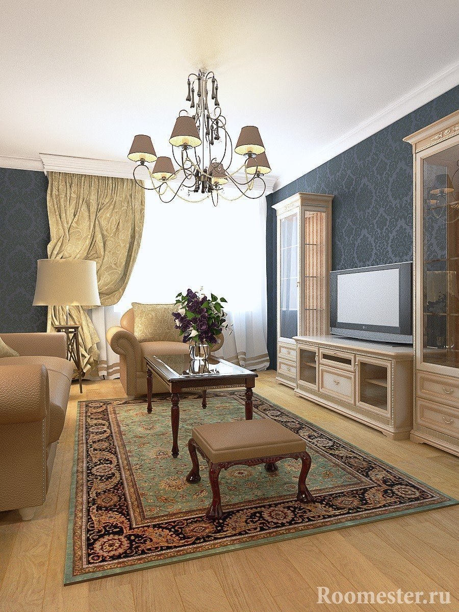 Гостиная 18кв м в стиле классика