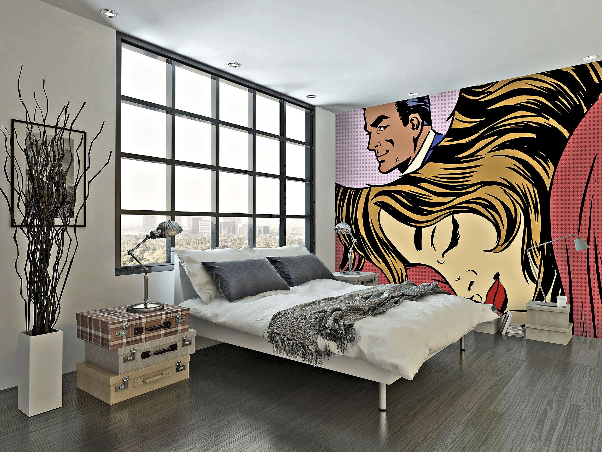 Bedroom pop. Рой Лихтенштейн интерьеры. Стиль поп-арт в интерьере. Спальня в стиле поп арт. Кровать в стиле поп арт.