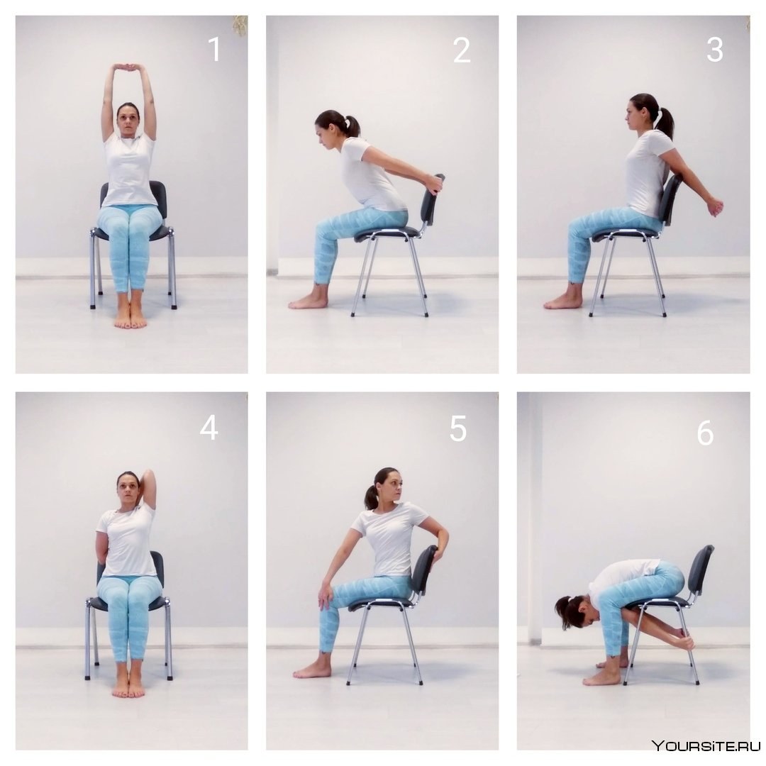 Чем можно заняться сидя. Упражнения на стуле. Упражнения для спины на стуле. Комплекс упражнений со стулом. Гимнастические упражнения на стуле.