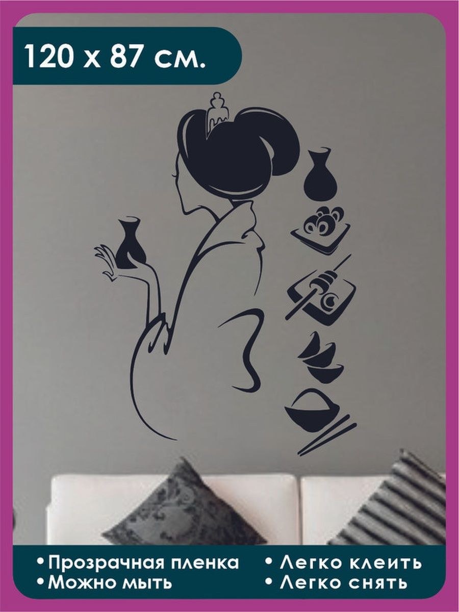 Большая интерьерная наклейка на дверь гейша (69 фото)