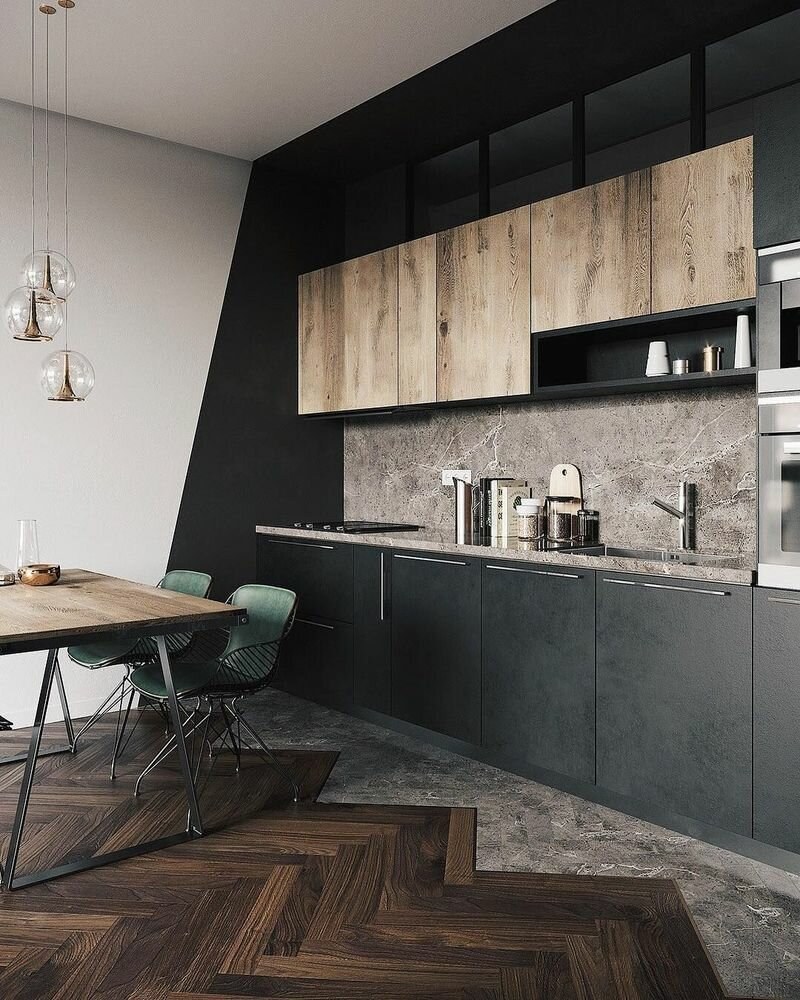 Кухня лофт бетон и дерево