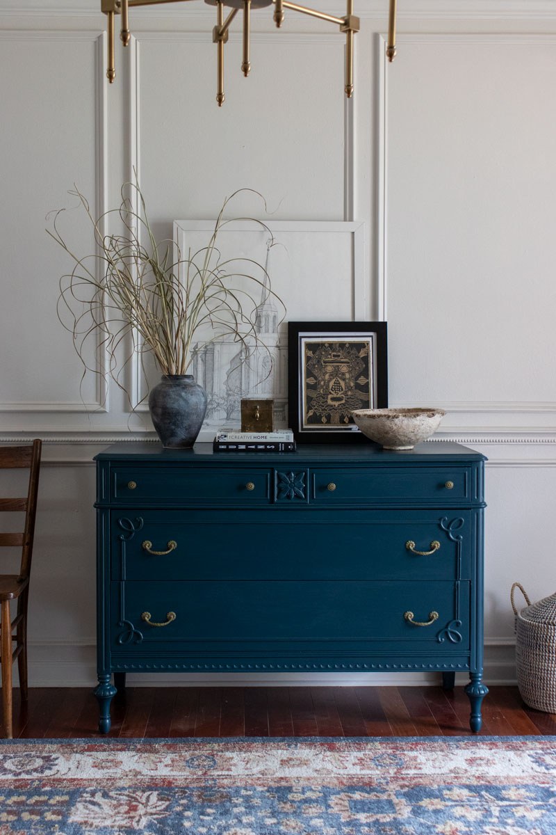Темно синий комод в ретро стиле fjord (65 фото)