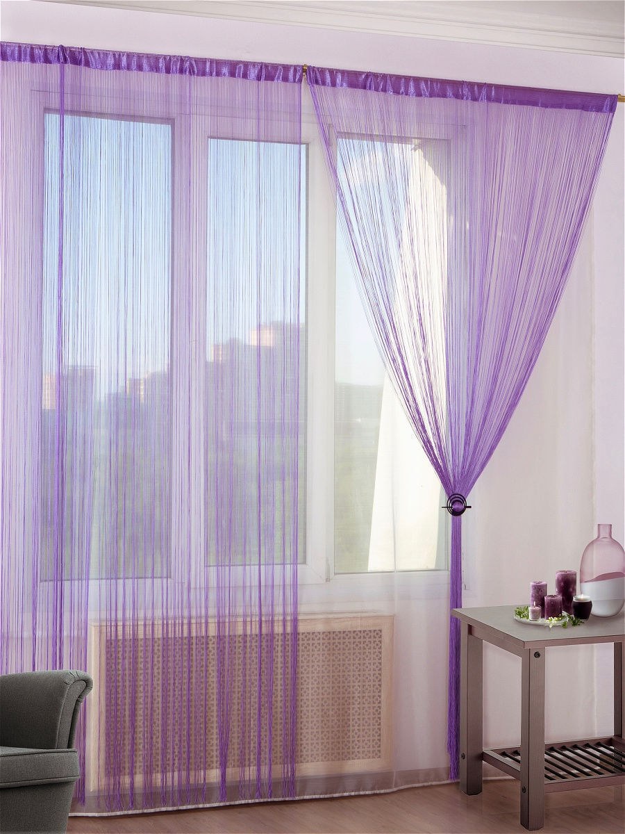 Нитяные шторы сиреневые