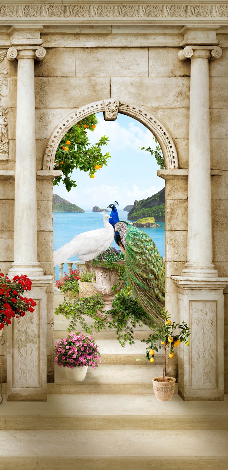 Фотообои арка с павлином и лебедями