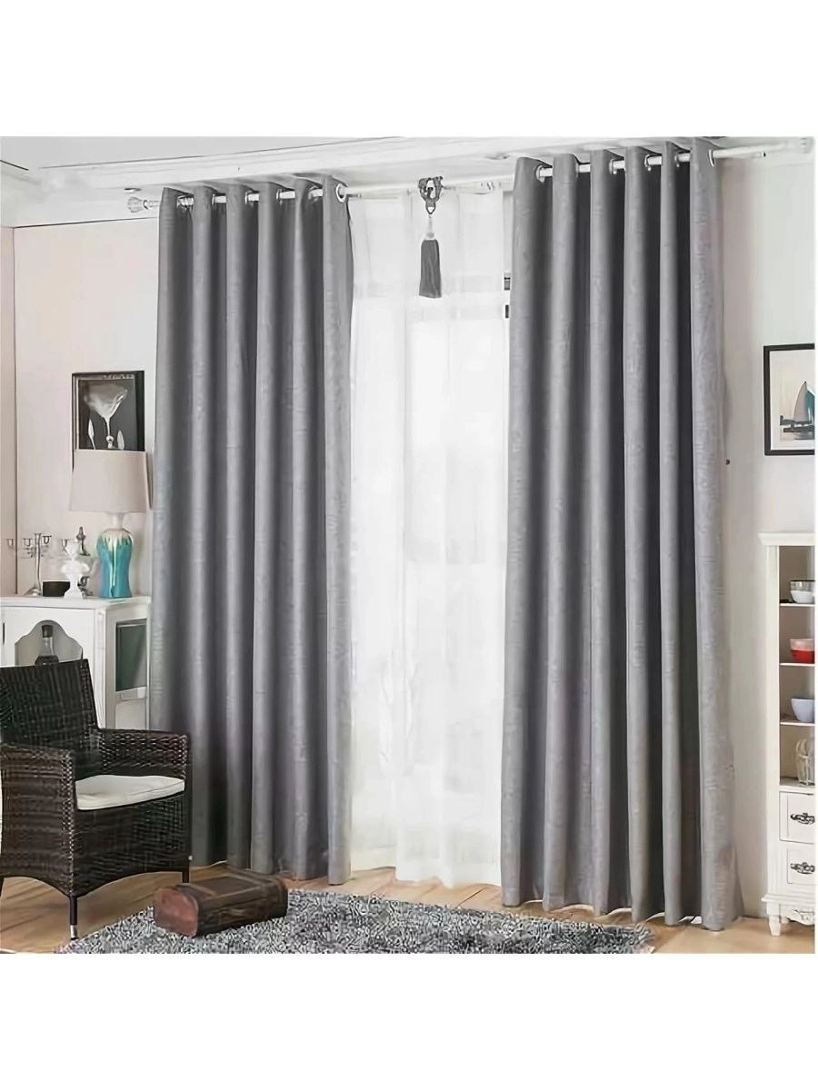 Серые льняные шторы