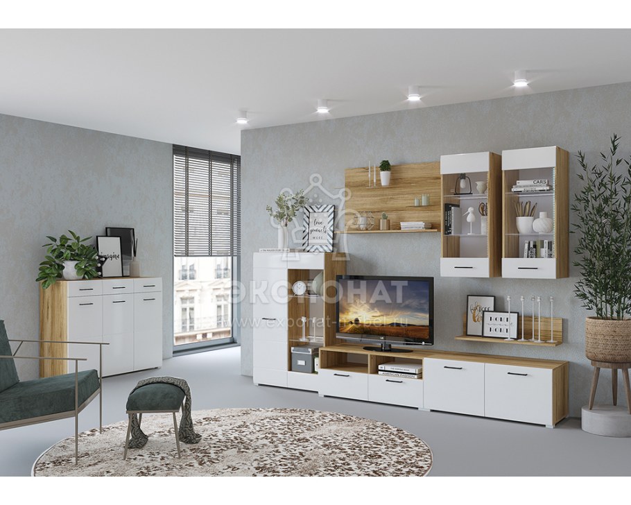 Стенка "Ненси" дуб золотой/белый