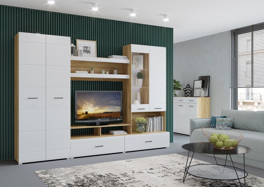 Гостиная Нэнси 1 белый глянец дуб золотой