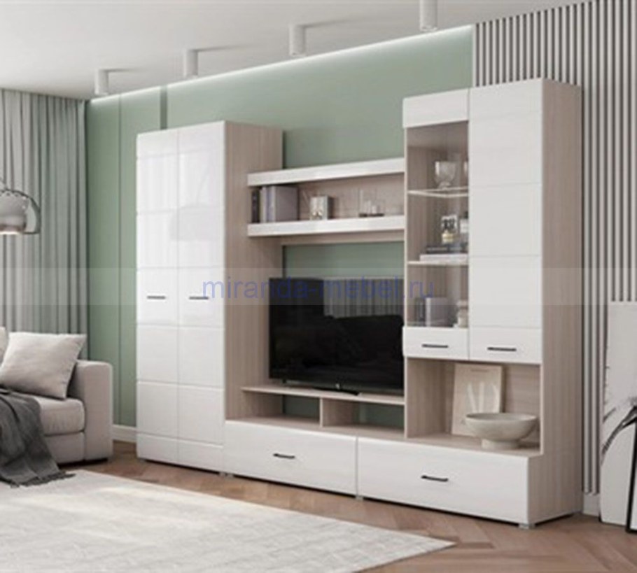 Стенка модульная ненси5 Вега со шкафом МДФ глянец. Римини