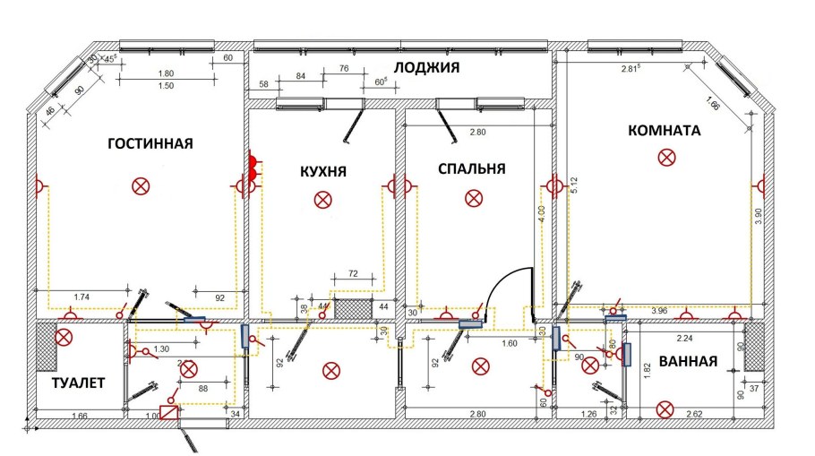 Монтажная схема квартирной электропроводки