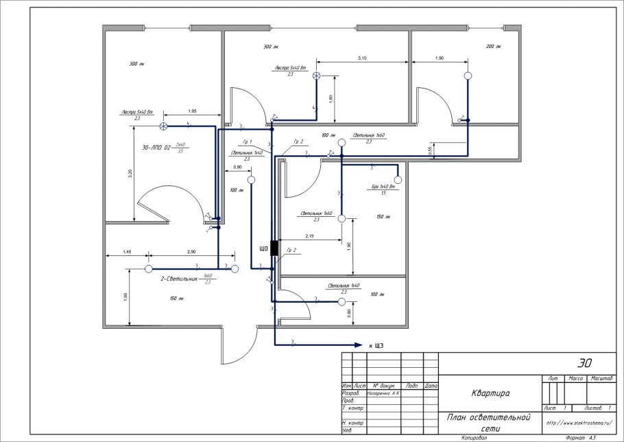 План электрики квартиры в визео