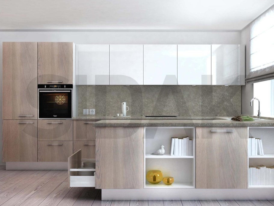 Кухня дуб сонома и белый глянец