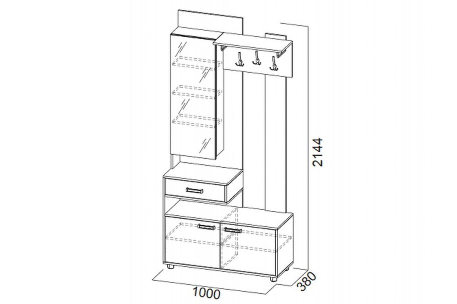 Визит 1 вешалка с зеркалом каньон Гикори