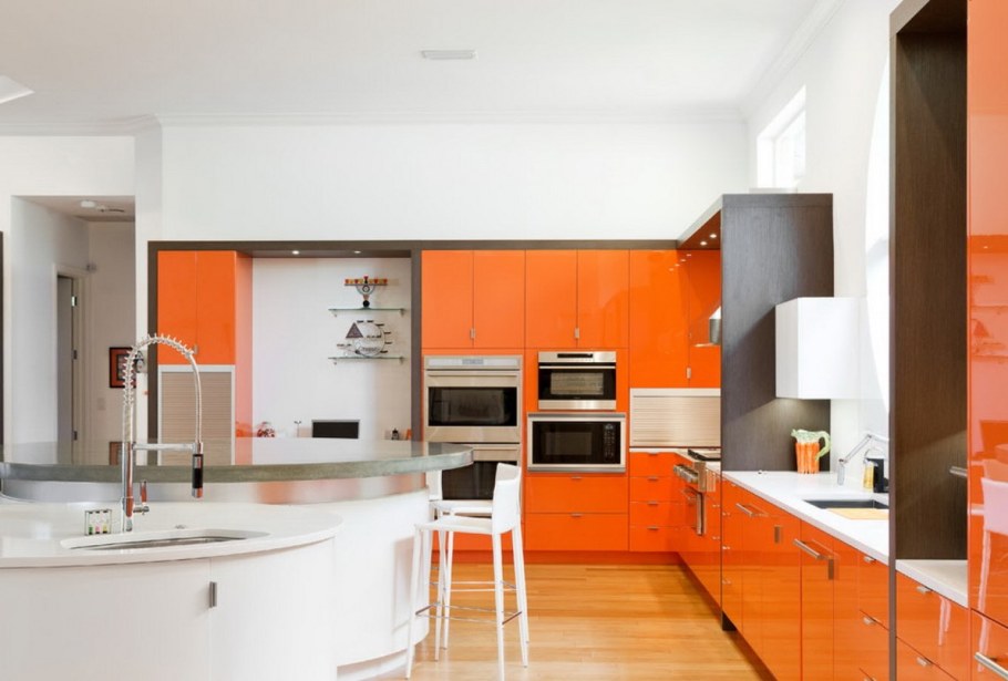 Оранжевая кухня в интерьере
