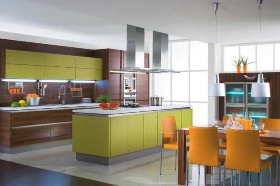 Кухня Модерн зеленая коричневая