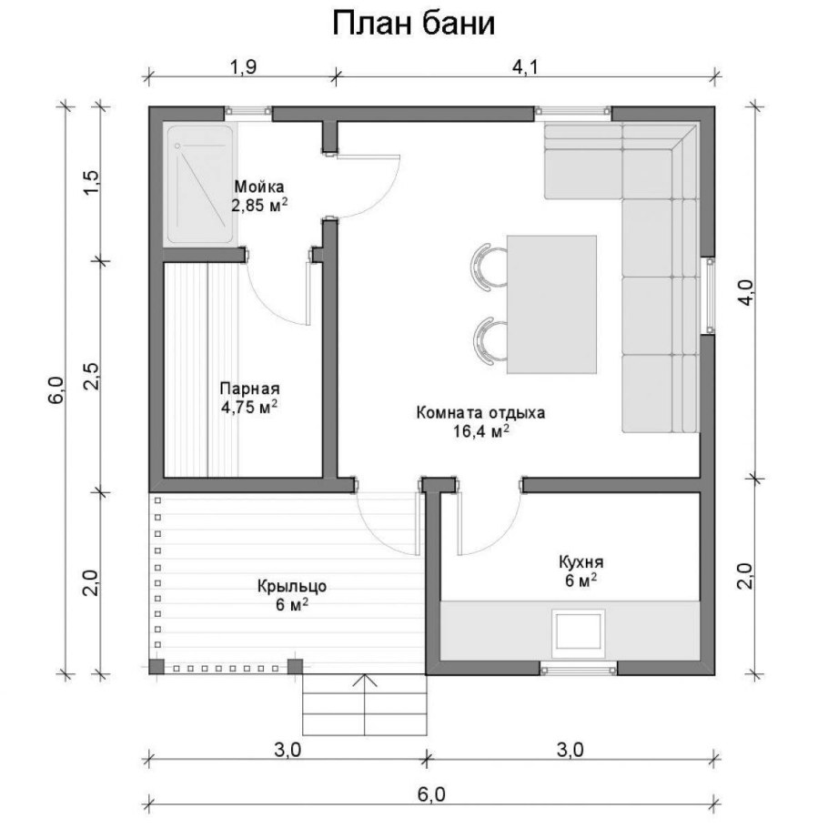Проект бани из пеноблоков 6х8