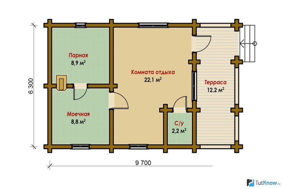 Проект бани 7х5 из пеноблоков
