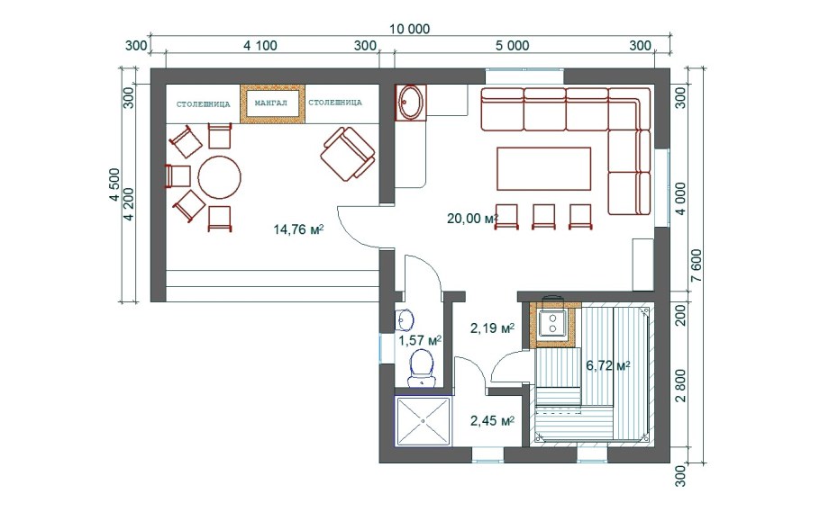 Баня планировка 6х4 с барбекю