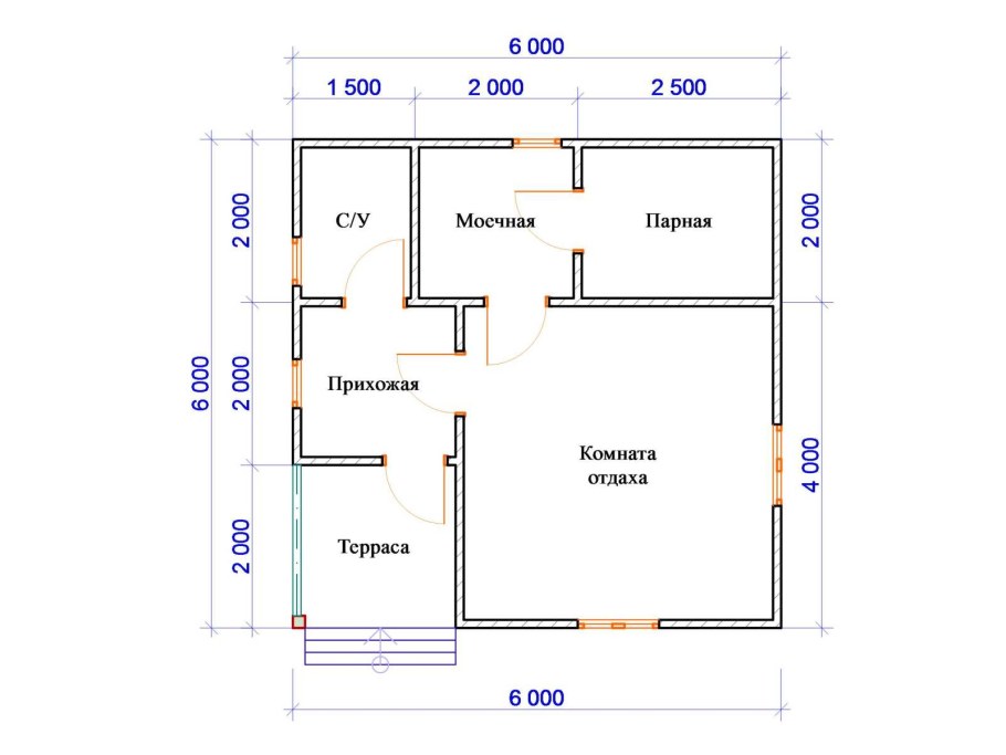 Баня 6 на 6 планировка