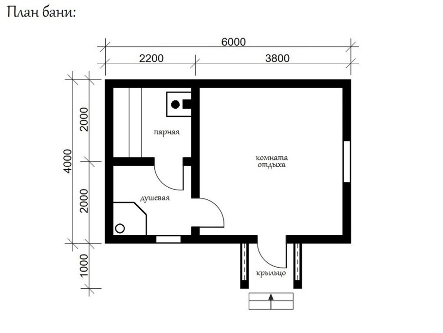 Планировка бани 6х4