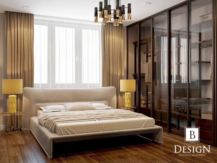 Кровать у окна в спальне