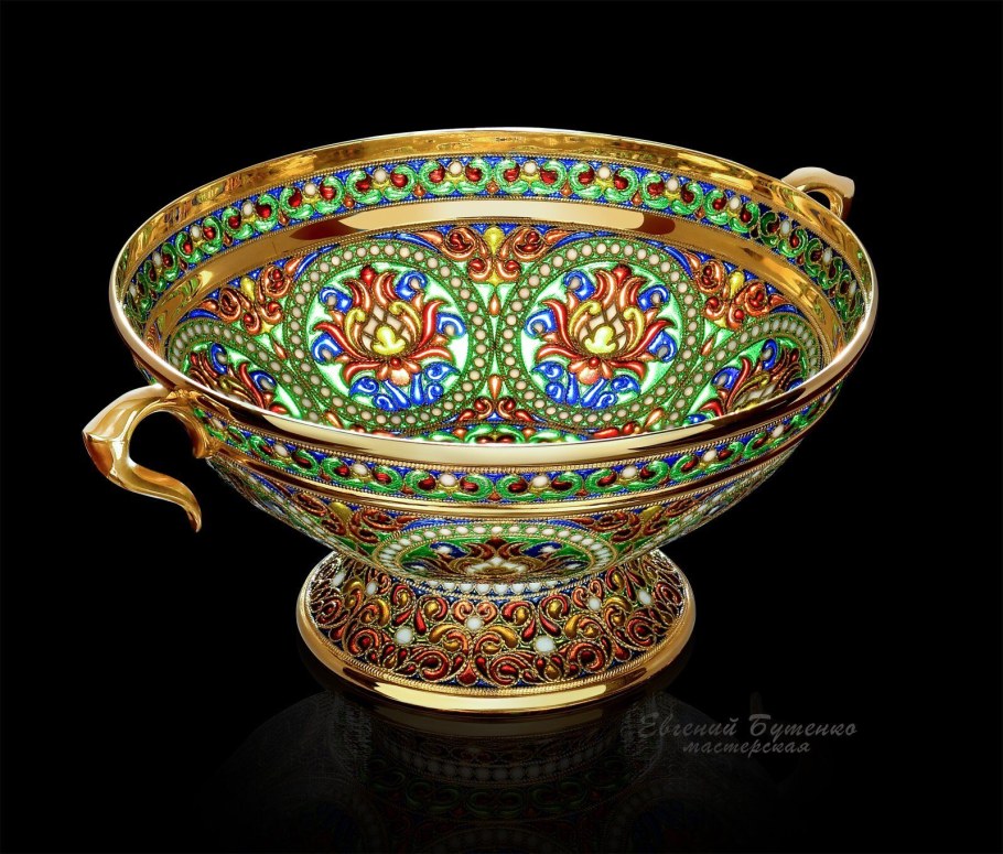 Конфетница серебро эмаль