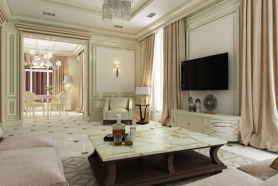 Гостиная в стиле Неоклассика в загородном доме