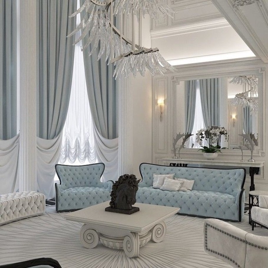 Линкруста в интерьере гостиной в стиле Неоклассика