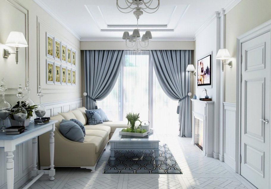 Линкруста в интерьере гостиной в стиле Неоклассика