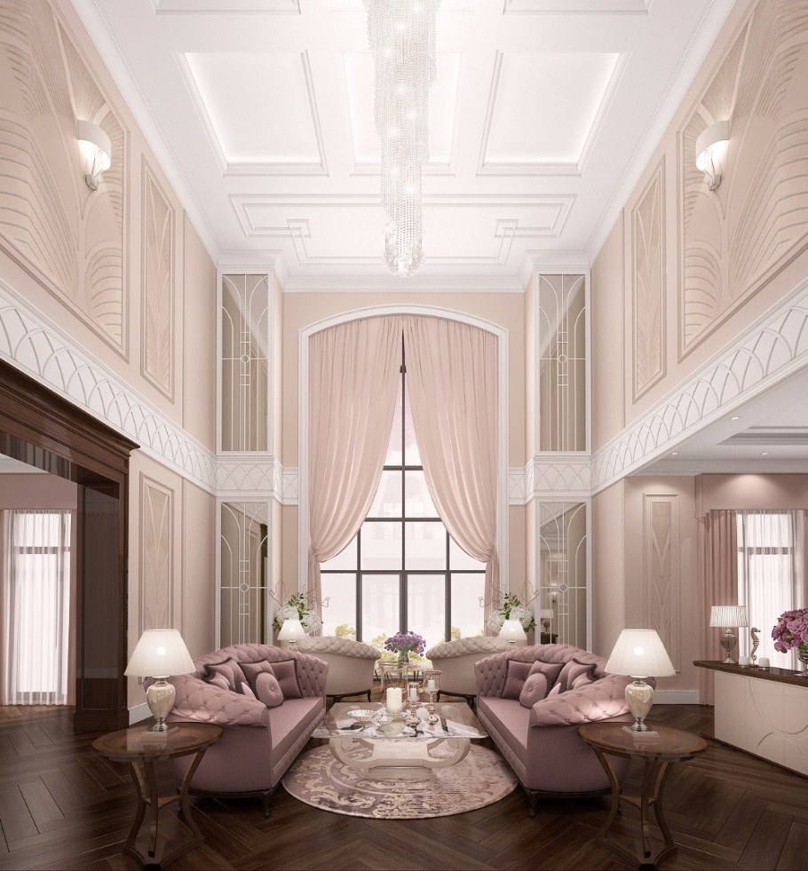 Линкруста в интерьере гостиной в стиле Неоклассика