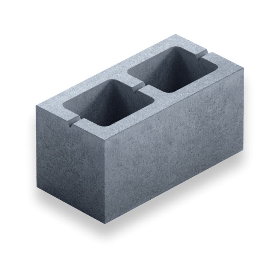 Бетонный блок 2х пустотный 390х120х188