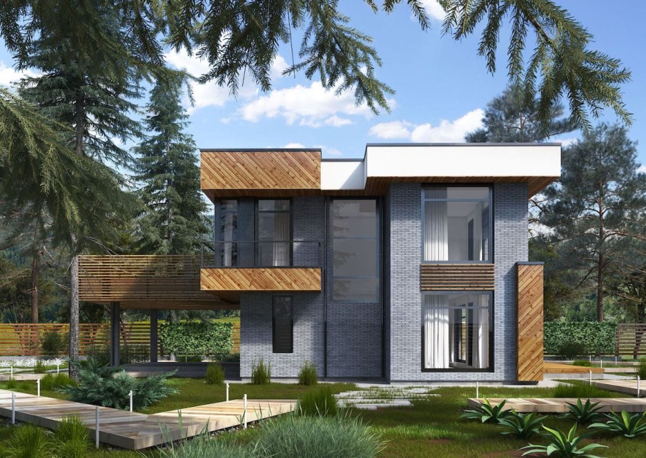 Современные коттеджи проекты с плоской крышей