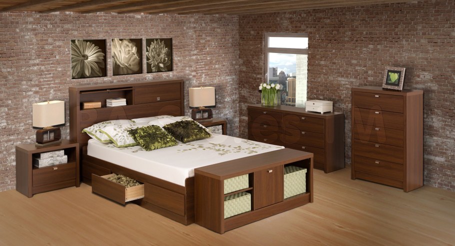 Обои для спальни с коричневым гарнитуром