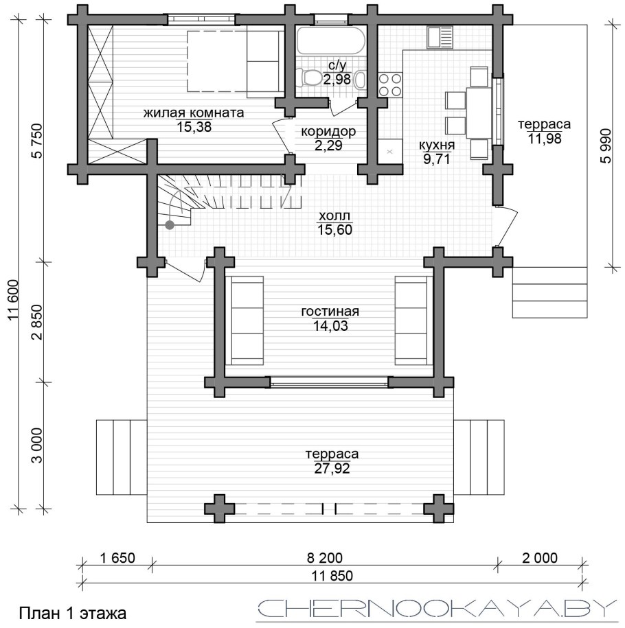 План домика с верандой