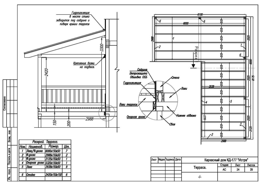 Чертеж каркаса деревянной веранды