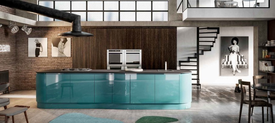 Кухни эмаль с островом