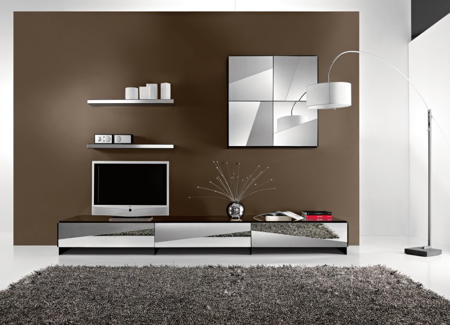 Тумба подвесная под телевизор зеркальная