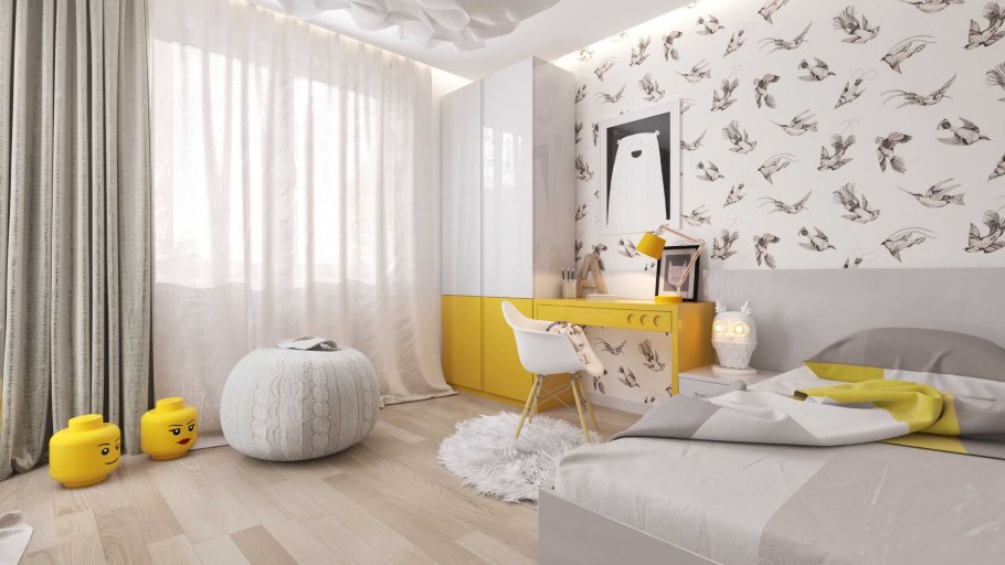 Детская комната в желто серых тонах