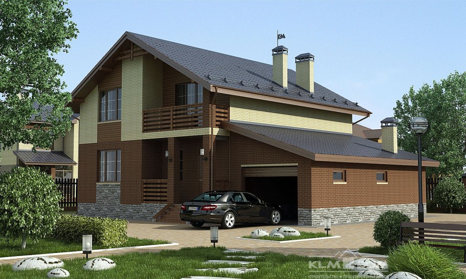 Дом с мансардой и гаражом под одной крышей 70кв