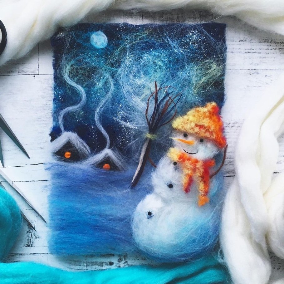 Новогоднее панно из шерсти