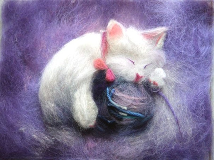 Картины из шерсти котики