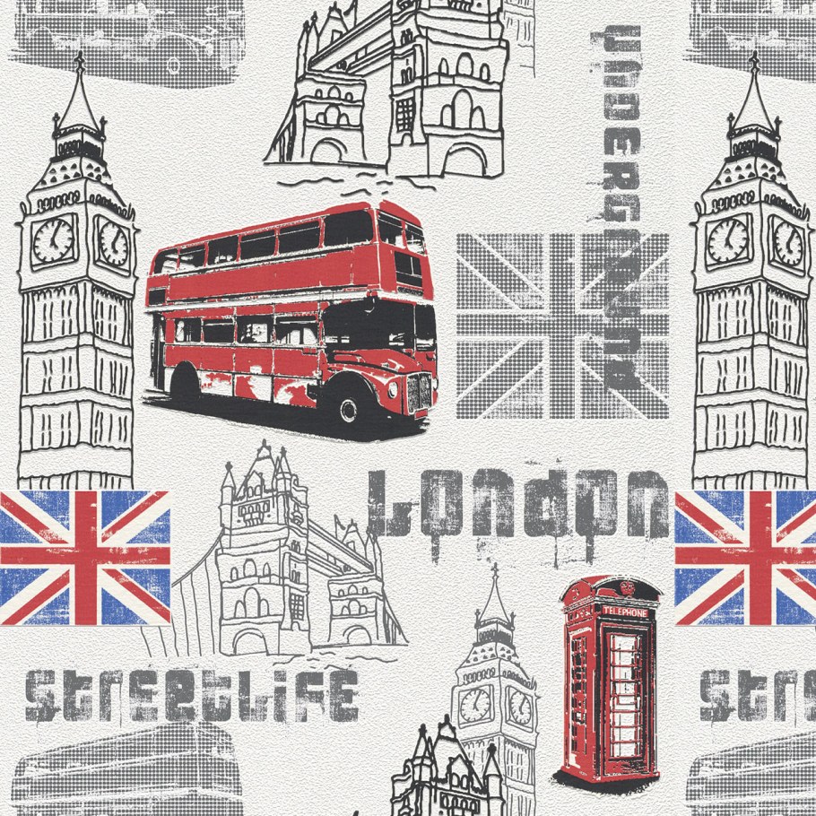 Обои Rasch Лондон 781991, 10,05 х 1,06 м, белые