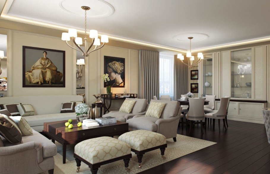 Гостиная в стиле арт деко в темных тонах