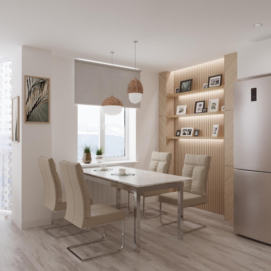 Кухня гостиная капучино