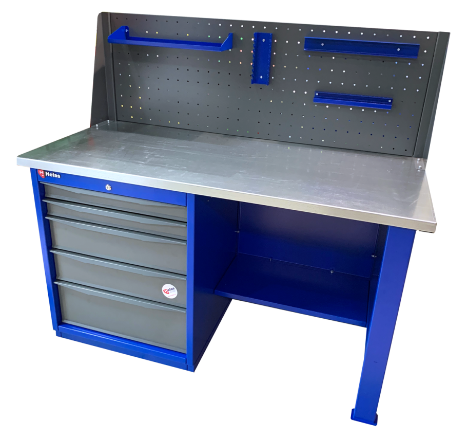 Верстак однотумбовый с экраном 5 полок 1500мм серый hl-1500m5-d1-gg