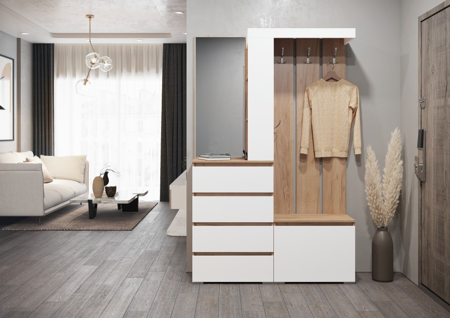 Прихожая Хельга дуб крафт золотой/белый